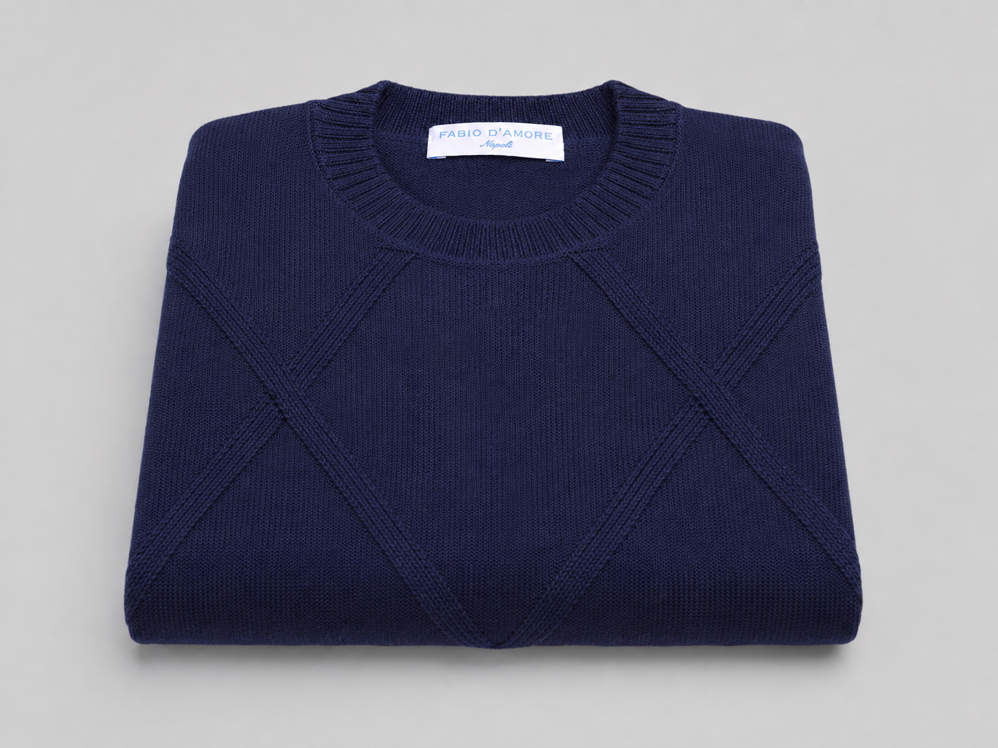 Maglieria Girocollo Rombo Blu Notte in Lana, 100%  Made In Italy