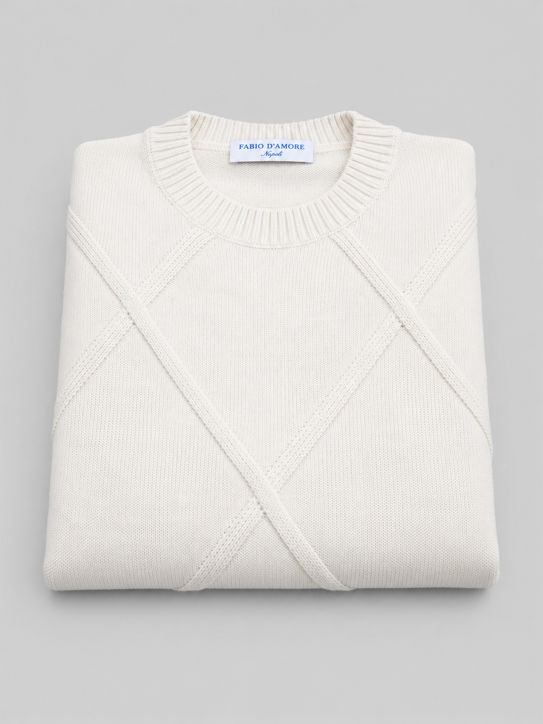 Maglione  Girocollo Rombo Panna in Lana, 100% Made In Italy
