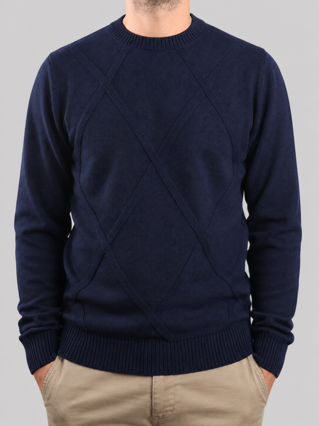 Maglieria Girocollo Rombo Blu Notte in Lana, 100%  Made In Italy