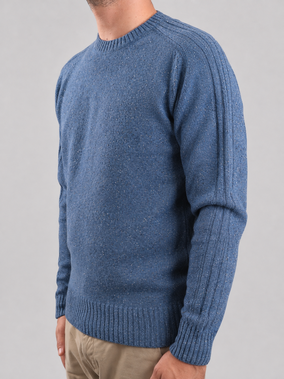 Maglione Girocollo in Lana Shetland Avio 100% Made in Italy