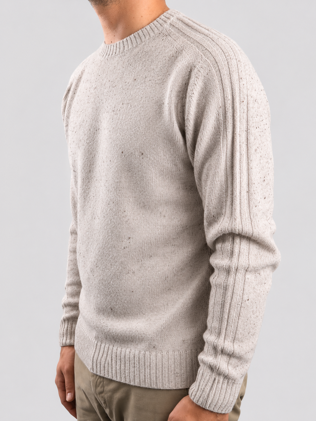 Maglione Girocollo in Lana Shetland Beige 100% Made in Italy