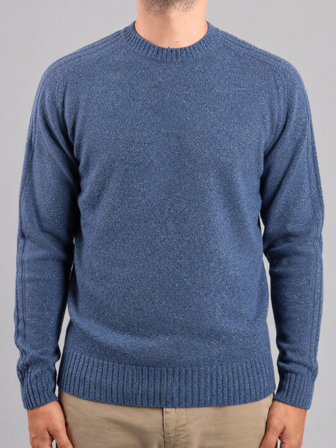 Maglione Girocollo in Lana Shetland Avio 100% Made in Italy