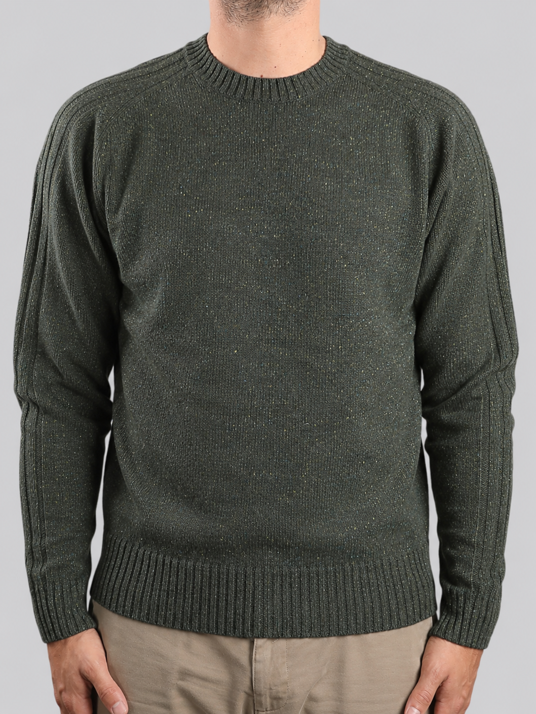 Maglione Girocollo in Lana Shetland Muschio 100% Made in Italy