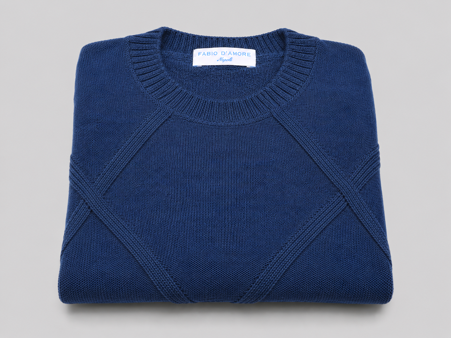 Maglione Girocollo Rombo Blu Navy in Lana, 100% Made In Italy